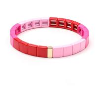 PYRWSM Enamel Charm Lady Rainbow Bracelet Stacked Colorful Beaded Bracelet Gradient Geometric Square