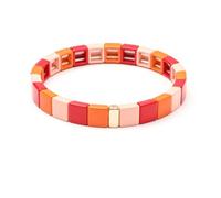 PYRWSM Enamel Charm Lady Rainbow Bracelet Stacked Colorful Beaded Bracelet Gradient Geometric Square