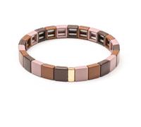 PYRWSM Enamel Charm Lady Rainbow Bracelet Stacked Colorful Beaded Bracelet Gradient Geometric Square