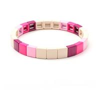 PYRWSM Enamel Charm Lady Rainbow Bracelet Stacked Colorful Beaded Bracelet Gradient Geometric Square