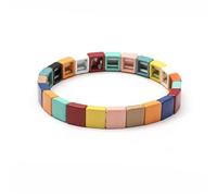 PYRWSM Enamel Charm Lady Rainbow Bracelet Stacked Colorful Beaded Bracelet Gradient Geometric Square