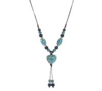 PYRWSM Handmade Glazed Ceramic Retro Love Adjustable Necklace Sweater Chain Woven String Jewelry For Women Men Boho Style Gift