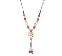 PYRWSM Handmade Glazed Ceramic Retro Love Adjustable Necklace Sweater Chain Woven String Jewelry For Women Men Boho Style Gift