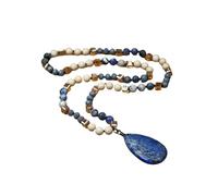 PYRWSM Handmade Long Necklace With Blue Lapis Lazuli Pendant, Natural Stone & Crystal Beaded Boho Jewelry For Women
