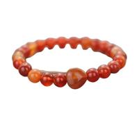 PYRWSM Heart-Shaped Natural Stone Bracelet With 8mm Green And Red Tiger Eye Beads, Adjustable Elastic Strand