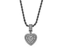 PYRWSM Iced Out Layered Heart Pendant Necklace For Women, Prong Set 5 Cubic Zirconia, 6 Layers 14K White Gold Plated Dainty Clavicle Chain Sparkly Love Jewelry Birthday Gift