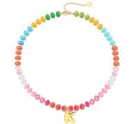 PYRWSM Initial Necklaces For Women,Natural Stone Necklaces Colorful Beaded Gemstone Boho Necklace Letter A-Z Bead Choker Necklace For Women Summer Beach Handmade Jewelry Gift