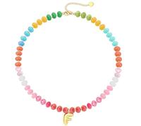 PYRWSM Initial Necklaces For Women,Natural Stone Necklaces Colorful Beaded Gemstone Boho Necklace Letter A-Z Bead Choker Necklace For Women Summer Beach Handmade Jewelry Gift