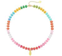 PYRWSM Initial Necklaces For Women,Natural Stone Necklaces Colorful Beaded Gemstone Boho Necklace Letter A-Z Bead Choker Necklace For Women Summer Beach Handmade Jewelry Gift