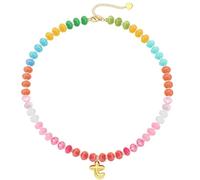 PYRWSM Initial Necklaces For Women,Natural Stone Necklaces Colorful Beaded Gemstone Boho Necklace Letter A-Z Bead Choker Necklace For Women Summer Beach Handmade Jewelry Gift