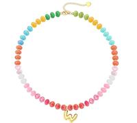 PYRWSM Initial Necklaces For Women,Natural Stone Necklaces Colorful Beaded Gemstone Boho Necklace Letter A-Z Bead Choker Necklace For Women Summer Beach Handmade Jewelry Gift