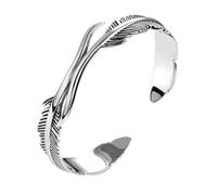 PYRWSM Leaf Splicing Bracelet Personalized Forest Indian Style Silver Plated Double Feather Open Bracelet