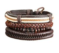 PYRWSM Men's Leather Bracelet Set, 36.5mm Wide Compass & Life Tree Charm PU Wristband In 16-26cm Length