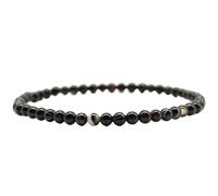 PYRWSM Multiple Sizes Natural Black Agate Stone Bracelet, 4-12mm Smooth Shiny Elastic Beaded Bangle For Men & Women,4mm