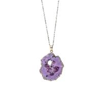 PYRWSM Natural Agate Quartz Geode Slice Pendant Necklace, Crystal Amethyst Inlaid Hollow Necklace, Elegant Jewelry For Women