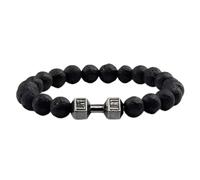 PYRWSM Natural Black Volcanic Lava Stone Dumbbell Bracelet Black Matte Beads Bracelets For Women Men Fitness Barbell Jewelry