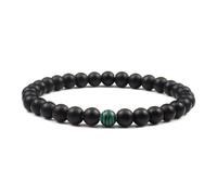 PYRWSM Natural Green Malachite Lava Stone Bracelet, 32 Beads Handmade Strand Bracelet For Women And Men