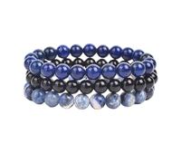 PYRWSM Natural Stone 3Pcs/Set Bracelet Sets Rhodonite Rose Pink Quartzs Turquois Amethysts Paired Bracelets For Women Men Beads