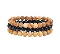 PYRWSM Natural Stone 3Pcs/Set Bracelet Sets Rhodonite Rose Pink Quartzs Turquois Amethysts Paired Bracelets For Women Men Beads