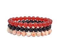 PYRWSM Natural Stone 3Pcs/Set Bracelet Sets Rhodonite Rose Pink Quartzs Turquois Amethysts Paired Bracelets For Women Men Beads