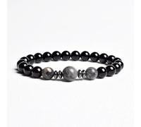 PYRWSM Natural Stone Beads Handmade Bracelets Black Agates With Three Tiger Eye Crystal Elastic Bracelet Women Men Yoga Gifts