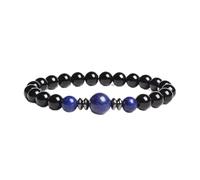 PYRWSM Natural Stone Beads Handmade Bracelets Black Agates With Three Tiger Eye Crystal Elastic Bracelet Women Men Yoga Gifts