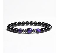 PYRWSM Natural Stone Beads Handmade Bracelets Black Agates With Three Tiger Eye Crystal Elastic Bracelet Women Men Yoga Gifts