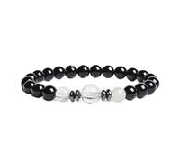 PYRWSM Natural Stone Beads Handmade Bracelets Black Agates With Three Tiger Eye Crystal Elastic Bracelet Women Men Yoga Gifts