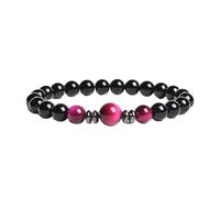 PYRWSM Natural Stone Beads Handmade Bracelets Black Agates With Three Tiger Eye Crystal Elastic Bracelet Women Men Yoga Gifts