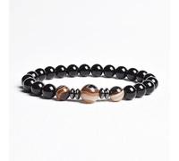 PYRWSM Natural Stone Beads Handmade Bracelets Black Agates With Three Tiger Eye Crystal Elastic Bracelet Women Men Yoga Gifts