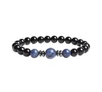 PYRWSM Natural Stone Beads Handmade Bracelets Black Agates With Three Tiger Eye Crystal Elastic Bracelet Women Men Yoga Gifts