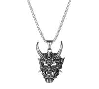 PYRWSM Pu Japanese Samurai Demon Ghost Mask Pendant Necklace For Men Women, Long Chain Hip Hop Gothic Jewelry Halloween Party Gift