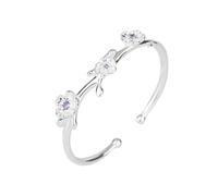 PYRWSM Purple Cubic Zirconia Flower Bracelet, Ethnic Style 925 Silver-Plated Floral Open Bangle For Women