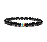 PYRWSM Rainbow Obsidian Stone Bracelet, Natural 6/8/10mm Beaded Strand Unisex LGBT Pride Casual Jewelry,6mm