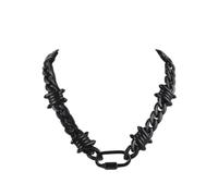 PYRWSM Red Acrylic Brambles Wire Thorns Spike Chain Necklace For Man Women Punk Barbed Choker Necklace Men's Jewelry,Matte Black,53CM