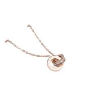 PYRWSM Roman Numeral Inlaid Simulated Cubic Zirconia Double Ring Pendant Couple Necklace Water-resistant Stainless Steel Gold-tone Plated Accessory