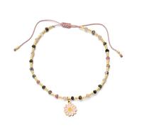 PYRWSM Simple Floral Pendant Bracelet, Gold-Tone Stainless Steel Chain With Glass Seed Beads, Adjustable Gift For Women