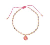 PYRWSM Simple Floral Pendant Bracelet, Gold-Tone Stainless Steel Chain With Glass Seed Beads, Adjustable Gift For Women