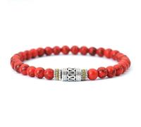 PYRWSM Simple Style Natural Stone Bracelet Unisex Sanskrit Yoga Meditation Beaded Braclet Lucky Red Braslet Tibetan Buddhist Pulseira,Red Turquoise Stone
