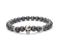 PYRWSM Skull Bracelet For Men 8mm Natural Lava Tiger Eyes Braslet Beaded Hematite Braclet