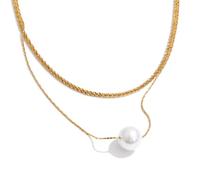 PYRWSM Stainless Steel Double-Layer Simulated Pearls Pendant Necklace Korean Style Chic Daily Charming Jewelry Accessories Gift
