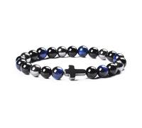 PYRWSM Triple Protection Bracelet Bring Luck Natural Hematite Slimming Black Obsidian Tiger Eye Stone Beads Women Men Cross Bracelets