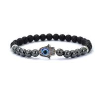PYRWSM Turkey Evil Eyes Bracelet Men Handmade Fatima Hand Braslet Natural Hematite Stone Braclet