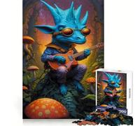 Pyschedelic Dino Guitar Jigsaw Puzzles 1000 Pieces for Adults Focus Brain Toy Home Leisure Tight Edge Santa Wish Gift (50x75cm)