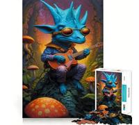 Pyschedelic Dino Guitar Jigsaw Puzzles 1000 Pieces for Adults Focus Brain Toy Home Leisure Tight Edge Santa Wish Gift (50x75cm)