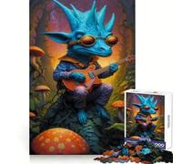 Pyschedelic Dino Guitar Jigsaw Puzzles for Adults1000 Piece Strengthen Memory Home Activity Clean Edge Festive Gift (38x26cm)