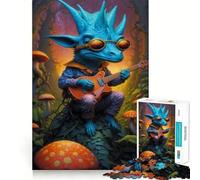 Pyschedelic Dino Guitar Jigsaw Puzzles for Adults1000 Piece Strengthen Memory Home Activity Clean Edge Festive Gift (38x26cm)