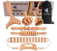 PYSEAN 7-Piece Wooden Massage Tool Kit, Manual Body Massager Set for Home | Natural solid wood with flat, curved and rolling designs, plus an instruction manual for easy home use.