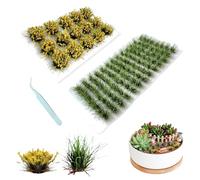 PYSEOSISE Static Grass Tuft, Artificial Static Grass Tufts, 104 Pieces Grass Tufts, Plants Model and 15 Pieces Miniature Flower Clusters for DIY Dioramas, Miniature Decoration