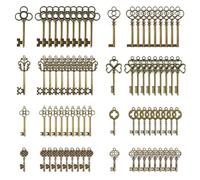 PYSEOSISE Vintage Key Decoration, Pack of 64 Bronze Skeleton Keys, 30-60 mm Vintage Key Chain Necklace Pendant for DIY Necklace Making Jewellery Crafts Wedding Decoration